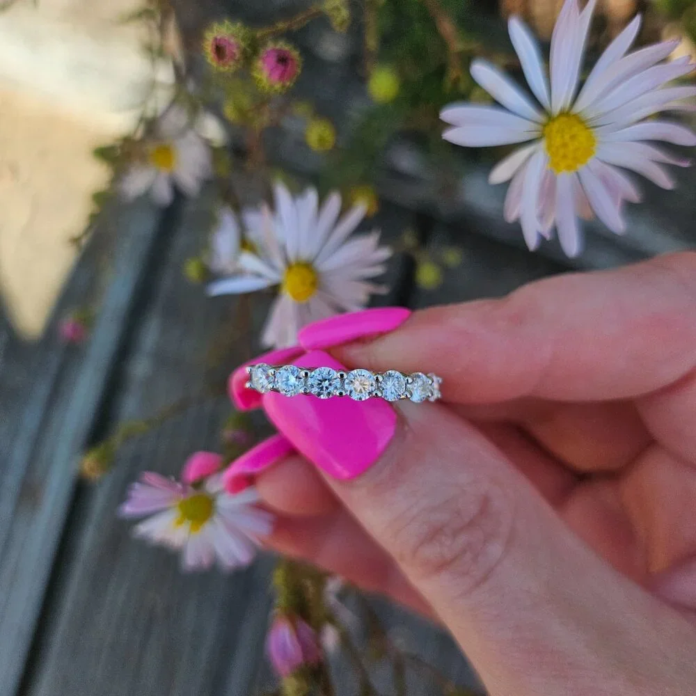 Moissanite Eternity Band, Sterling Silver Size 6, Elegant, Classic, Gift for her